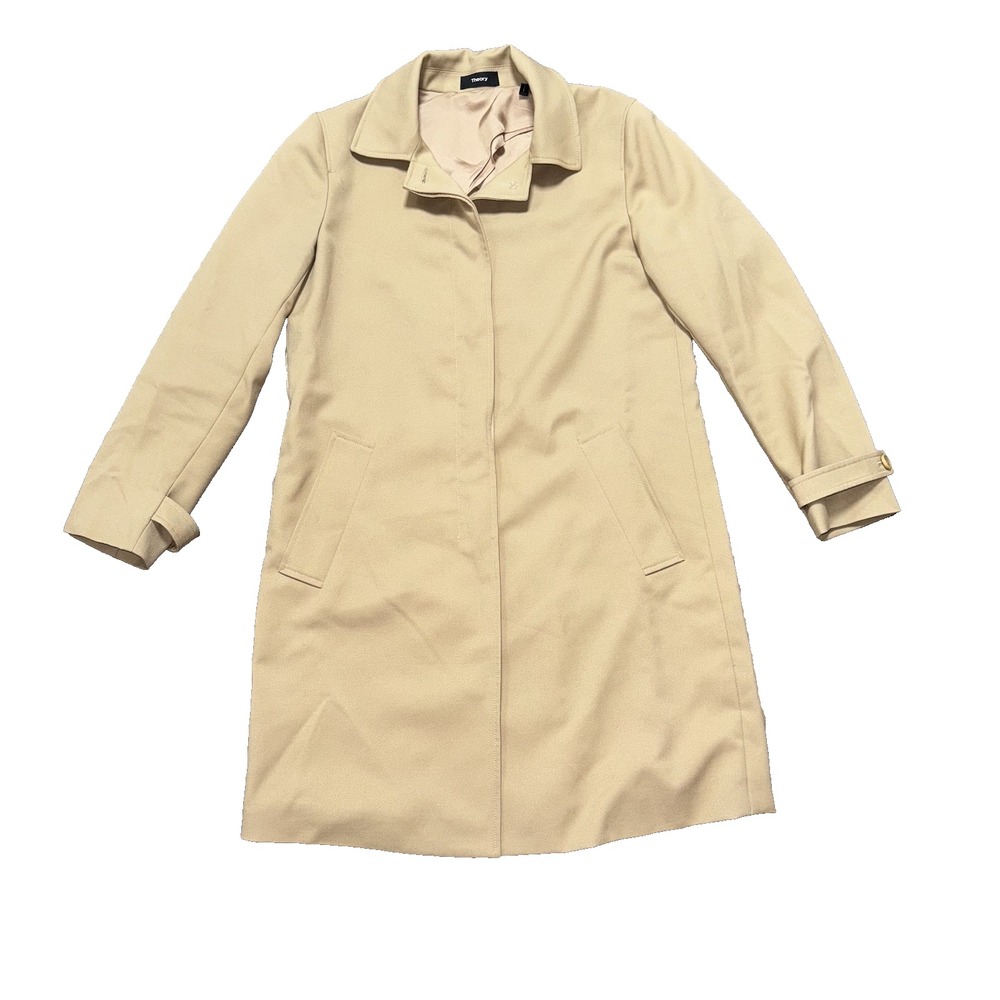 Theory Dafina Prospective Beige Tan Women's Trench Style Coat Size Small EUC
